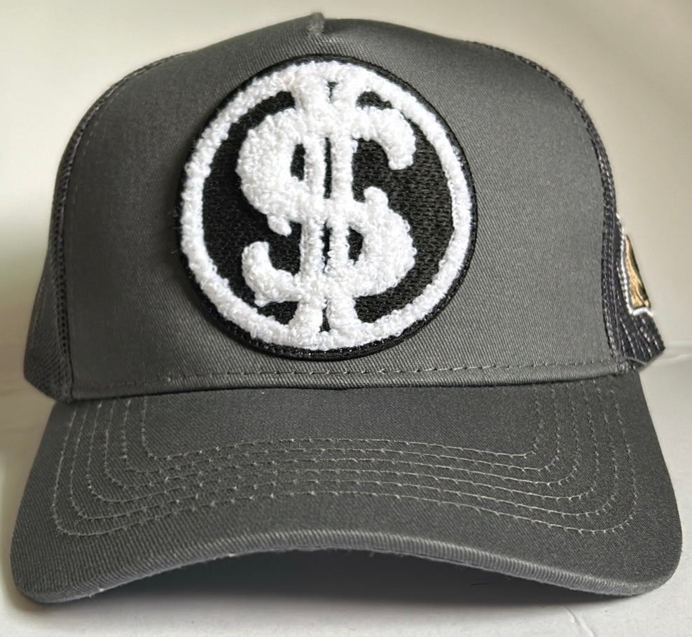 TRUCKER HATS WITH ROUND DOUBLE $ PATCH