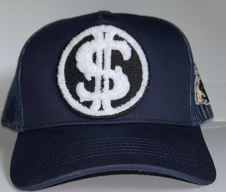 TRUCKER HATS WITH ROUND DOUBLE $ PATCH